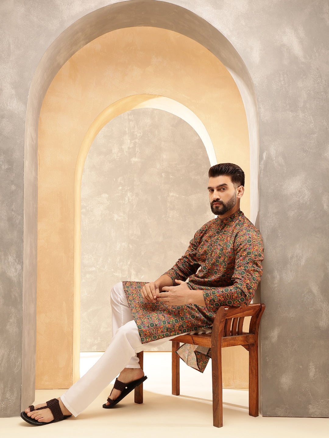 Kalamkari Block Printed Cotton Men Long Kurta 05