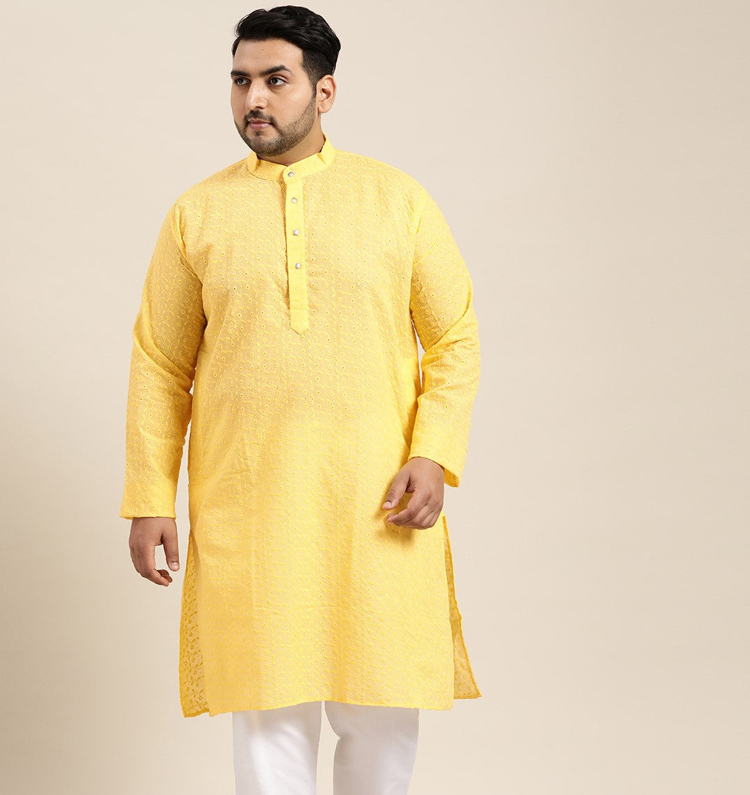 Men's 100% Cotton Yellow Chikankari Kurta – Sojanya