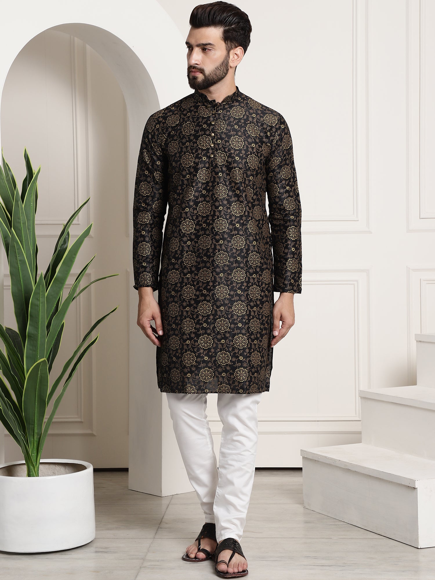 Black Kurta White Kurta Pajama Style For Man Images Men's Silk