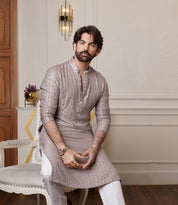 Men's Cotton Rayon Shiny Thread Sequinned Brown Only Long Kurta