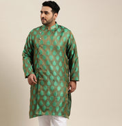 Men's Jacquard Silk Dark Green Self Design Only Long Kurta