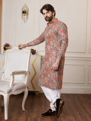 Neil Nitin Mukesh in Men's Cotton Silk Gold Thread Floral Embroidered Multicolor Only Long Kurta