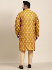 Men's Jacquard Silk Mustard Self Design Only Long Kurta