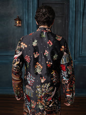 Neil Nitin Mukesh in Men's Cotton Satin Persian Embroidered Black & Multi Long Kurta