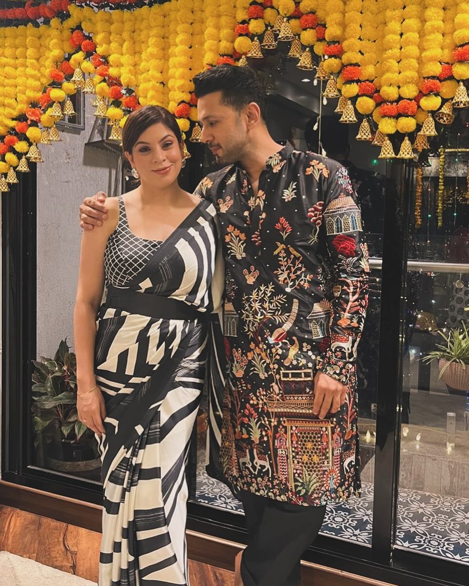 Sahil Anand in Men's Cotton Satin Persian Embroidered Black Kurta with Black Trouser