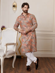 Neil Nitin Mukesh in Men's Cotton Silk Gold Thread Floral Embroidered Multicolor Only Long Kurta