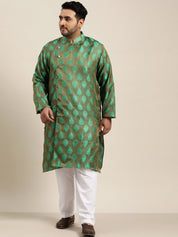 Men's Jacquard Silk Dark Green Self Design Only Long Kurta