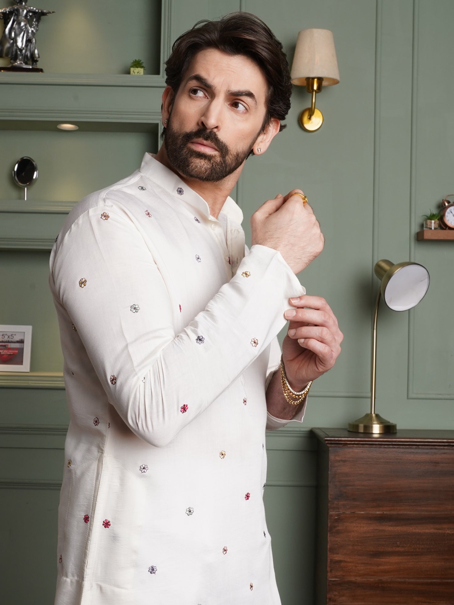 Men's Cotton Silk Daman Embroidered White Kurta With White Pyjama