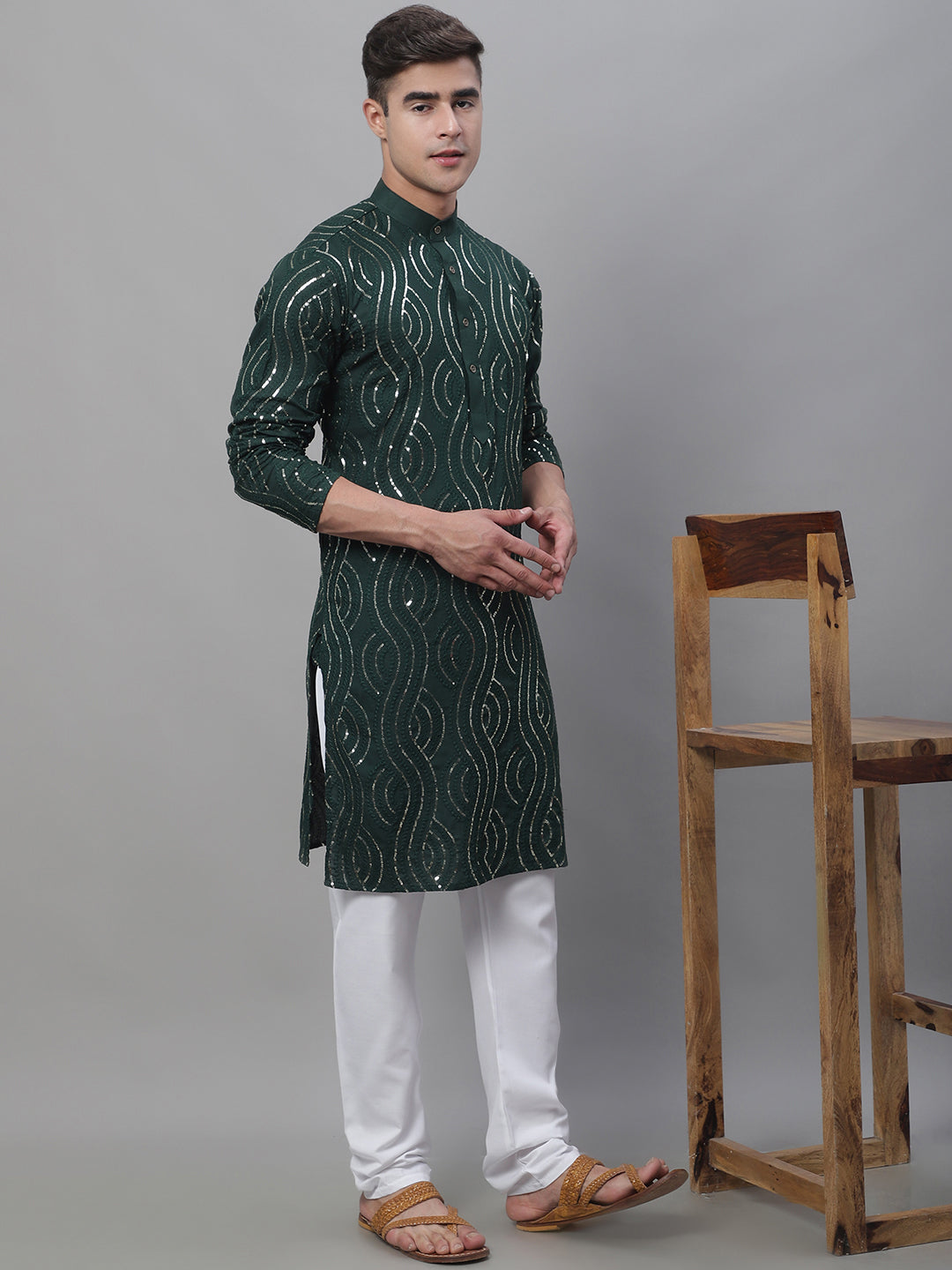 Men's Pure Cotton Dark Green designer Kurta