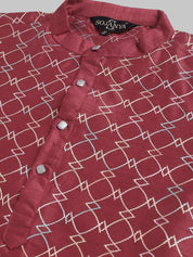 Men's Silk Blend Maroon Kurta with Multi Color Embroidery