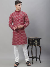 Men's Silk Blend Maroon Kurta with Multi Color Embroidery