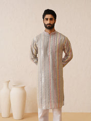 Men's Georgette sequinned mirror embroidered Grey Kurta