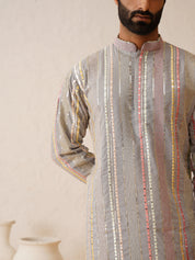 Men's Georgette sequinned mirror embroidered Grey Kurta