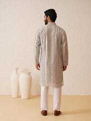 Men's Georgette sequinned mirror embroidered Grey Kurta