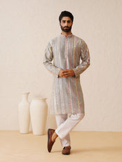 Men's Georgette sequinned mirror embroidered Grey Kurta