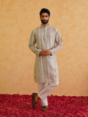 Men's Georgette sequinned mirror embroidered Grey Kurta with Pyjama