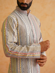 Men's Georgette sequinned mirror embroidered Grey Kurta with Pyjama