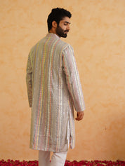 Men's Georgette sequinned mirror embroidered Grey Kurta with Pyjama