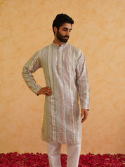 Men's Georgette sequinned mirror embroidered Grey Kurta with Pyjama