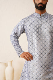 Men's Cotton Silk Heavy Embroidered Blue Kurta