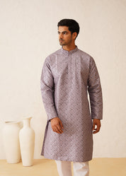 Men's Cotton Silk Heavy Embroidered Purple Kurta