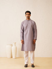 Men's Cotton Silk Heavy Embroidered Purple Kurta