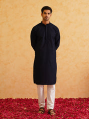 Men's Geometric Embroidered Thread Work Cotton Straight Navy Blue Kurta With white churidar