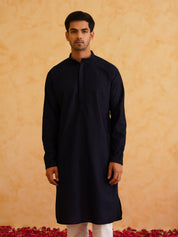 Men's Geometric Embroidered Thread Work Cotton Straight Navy Blue Kurta With white churidar