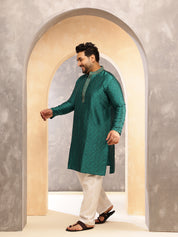 Men's Silk Blend Teal Green Self Design ONLY Long Kurta