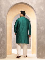 Men's Silk Blend Teal Green Self Design ONLY Long Kurta