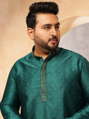 Men's Silk Blend Teal Green Self Design ONLY Long Kurta