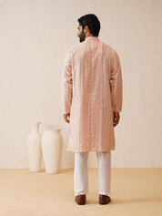 Men's Georgette sequinned mirror embroidered Pink Kurta with Pyjama