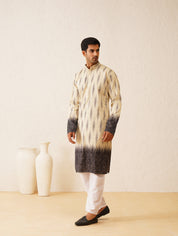 Men's Cotton Sequinned Embroidered Beige & Black ombre Kurta with Pyjama