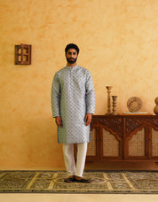 Men's Cotton Silk Heavy Embroidered Blue Kurta