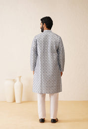 Men's Cotton Silk Heavy Embroidered Blue Kurta with Pyajma