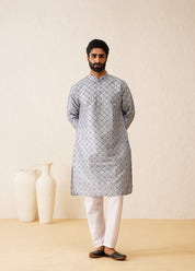 Men's Cotton Silk Heavy Embroidered Blue Kurta with Pyajma