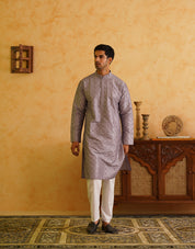 Men's Cotton Silk Heavy Embroidered Purple Kurta