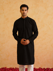 Men's Cotton Embroidered Thread Work Black Kurta