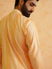 Men's Cotton Silk Printed Mustard Kurta