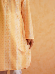 Men's Cotton Silk Printed Mustard Kurta