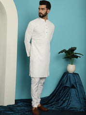 Men's Sequence White Cotton Kurta and White Pyjama