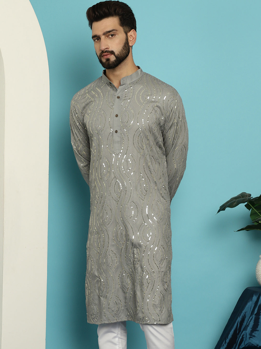 Men's Pure Cotton Grey designer Kurta