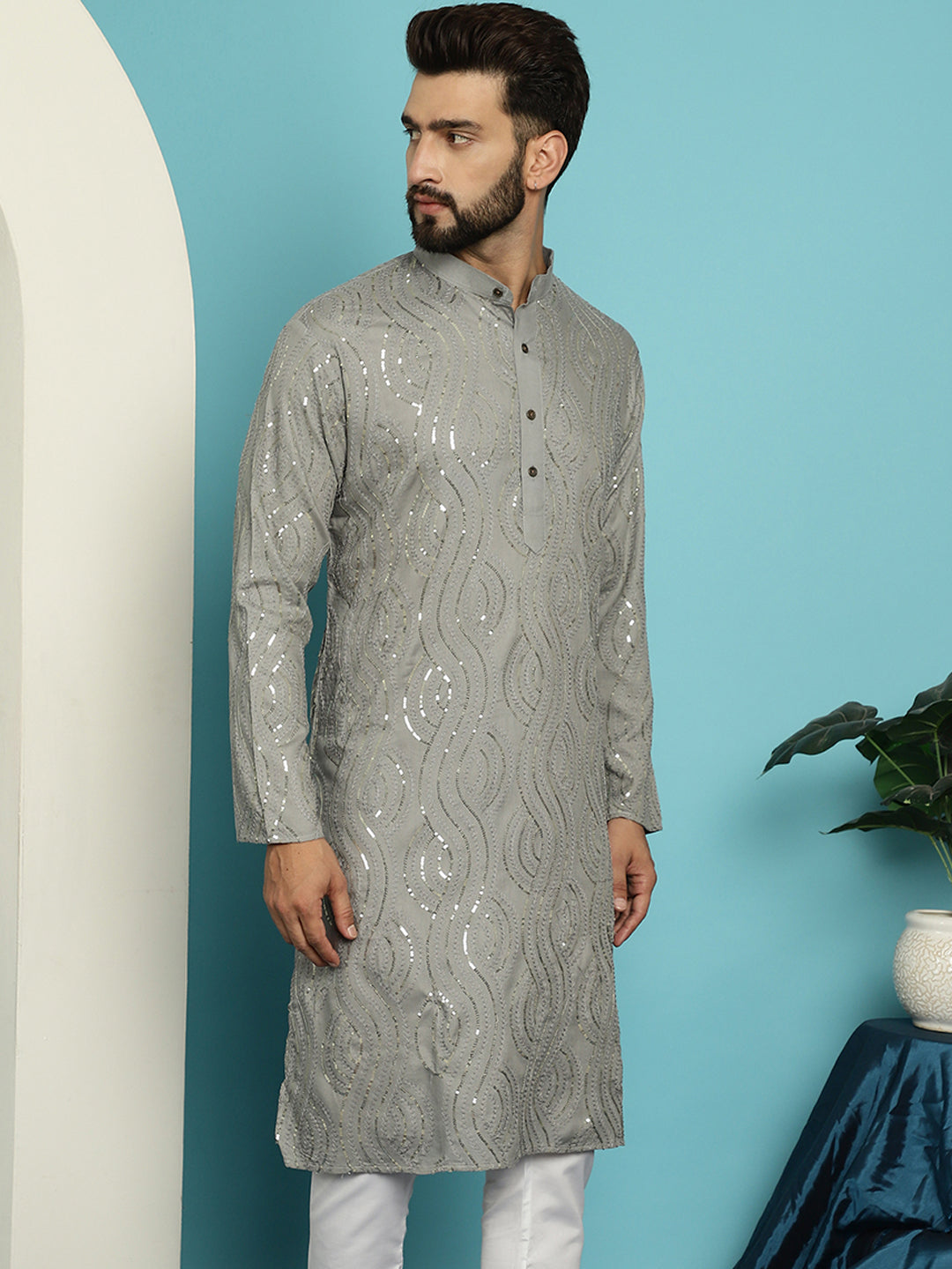 Men's Pure Cotton Grey designer Kurta