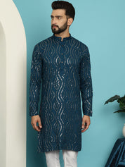 Men's Pure Cotton Teal Blue designer Kurta