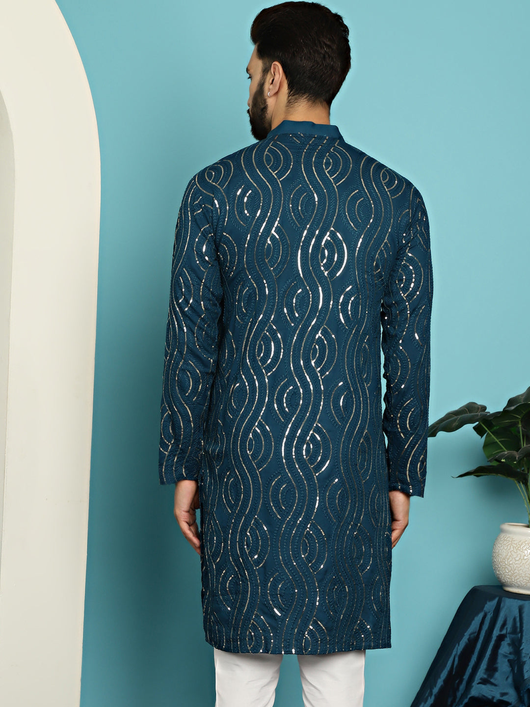 Men's Pure Cotton Teal Blue designer Kurta