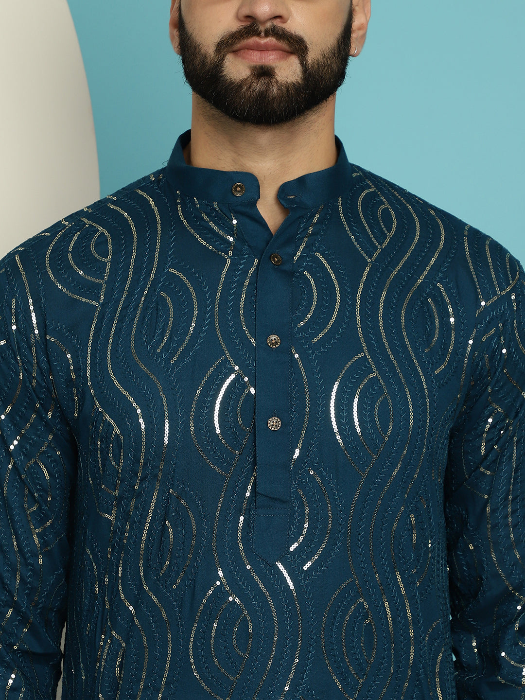 Men's Pure Cotton Teal Blue designer Kurta