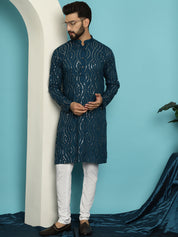 Men's Pure Cotton Teal Blue designer Kurta