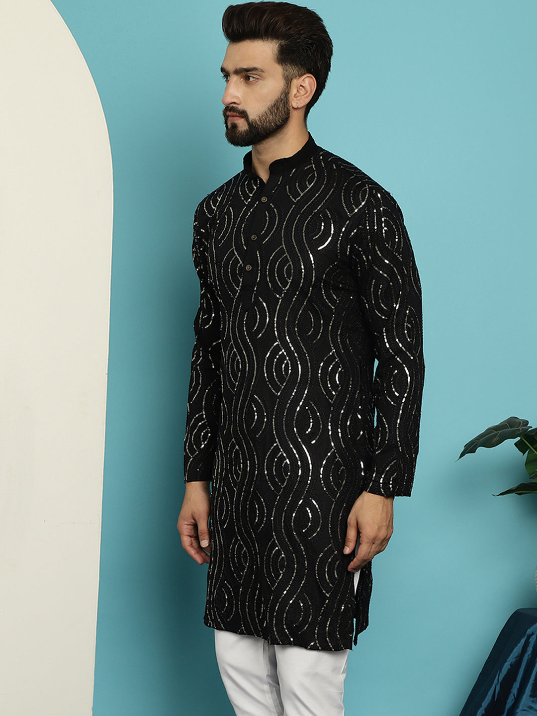 Men's Pure Cotton Black designer Kurta