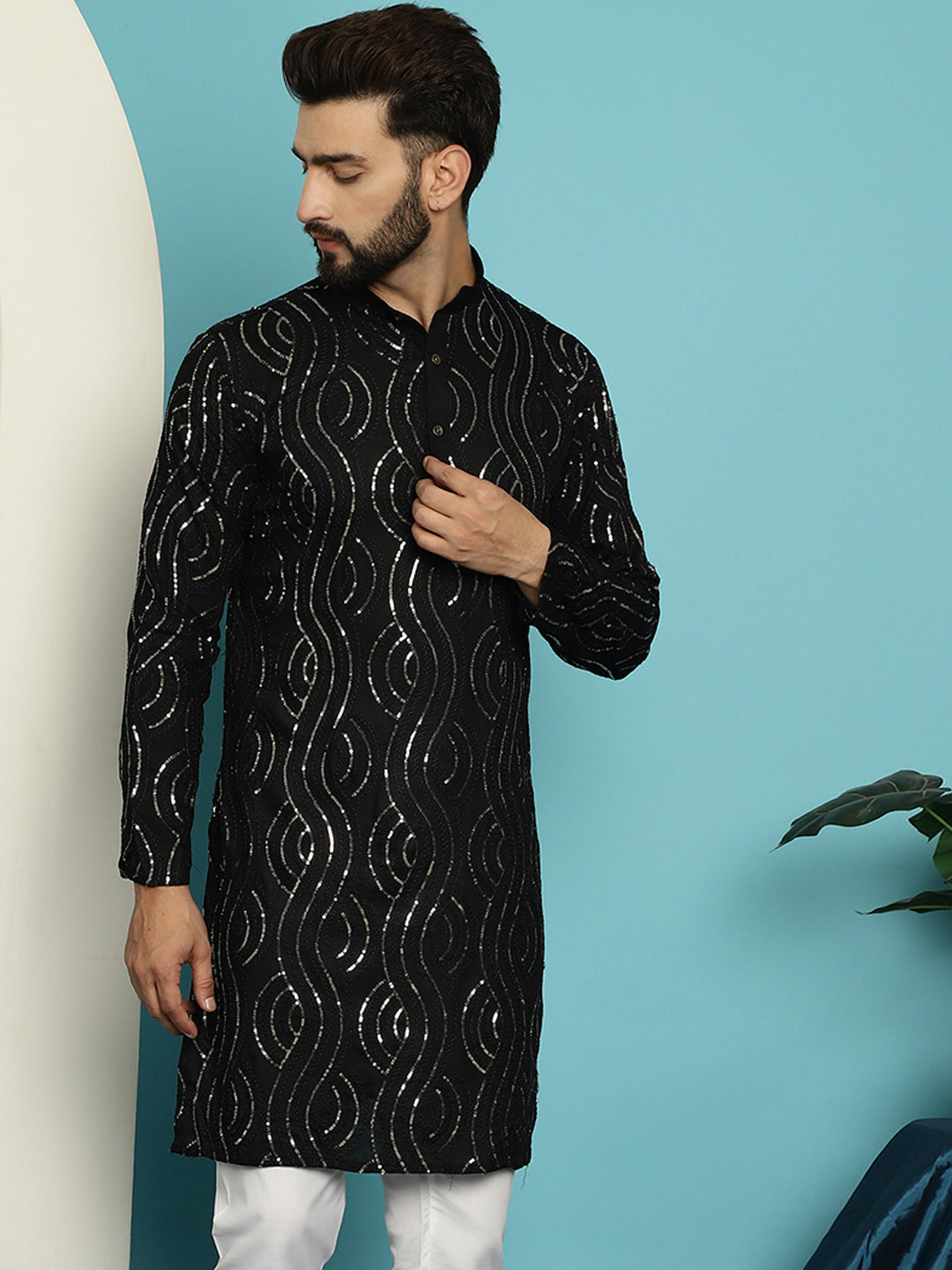 Men's Pure Cotton Black designer Kurta