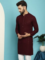 Men's Pure Cotton Purple Embroidered Sequined Kurta